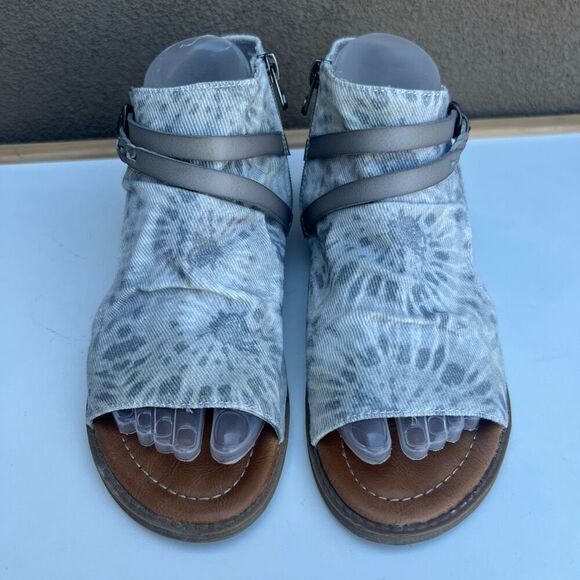 Blowfish Malibu Sandals 7.5 Vegan Grey Tie Dye Twill Lotus DyeCut Style - Picture 2 of 11